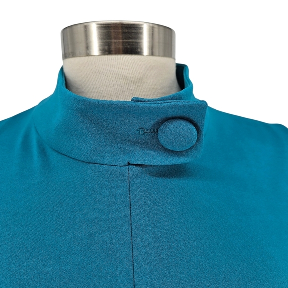 Calvin Klein Retro Fit Flare Dress Blue Sleeveless Button High Neck Zip 14 - Picture 3 of 9